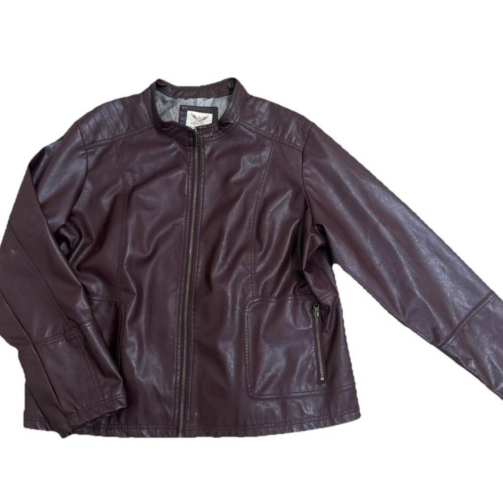 Faded Glory Women’s 3X 22W-24W Oxblood Faux Leather Moto Jacket Plus Size Zip